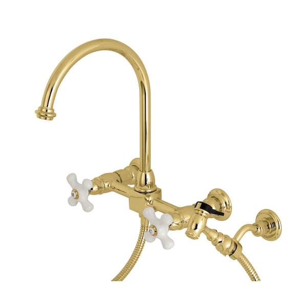 Restoration KS1292PXBS 8" Centerset Wall Mount Kitchen Faucet with Brass Sprayer KS1292PXBS - main